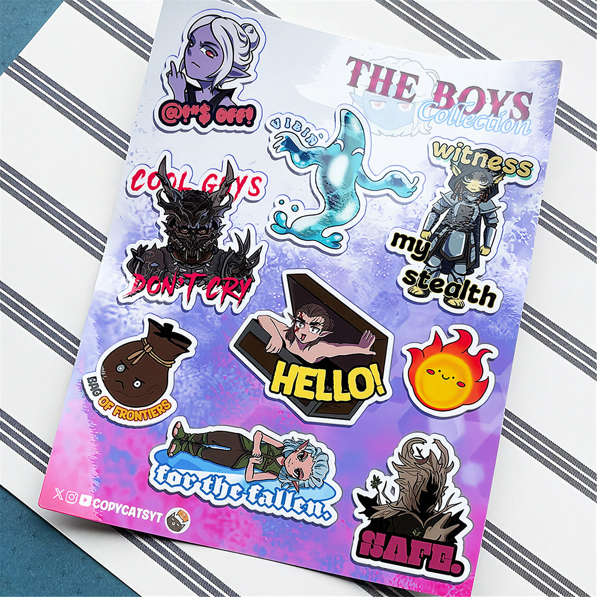 sticker sheet showing urge and his friends