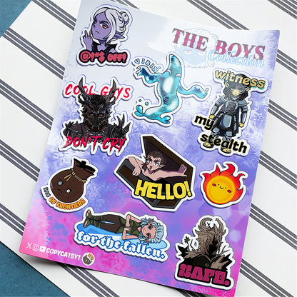 sticker sheet showing urge and his friends