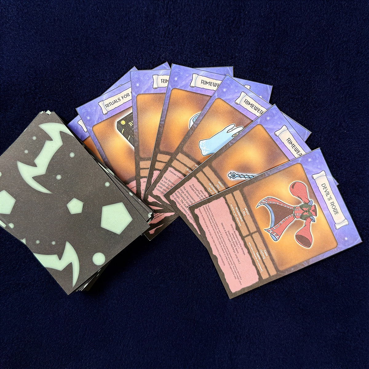 full shot of the character bundle, featuring spell list, spell cards, equip cards and an inventory along with the four Urge character sheets.