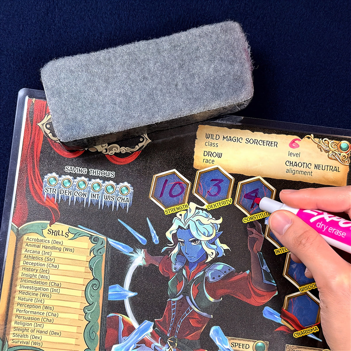 full shot of the character bundle, featuring spell list, spell cards, equip cards and an inventory along with the four Urge character sheets.