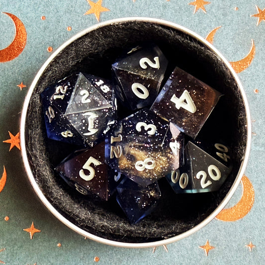 Galaxy Gold Dust Handmade Resin Dice Set